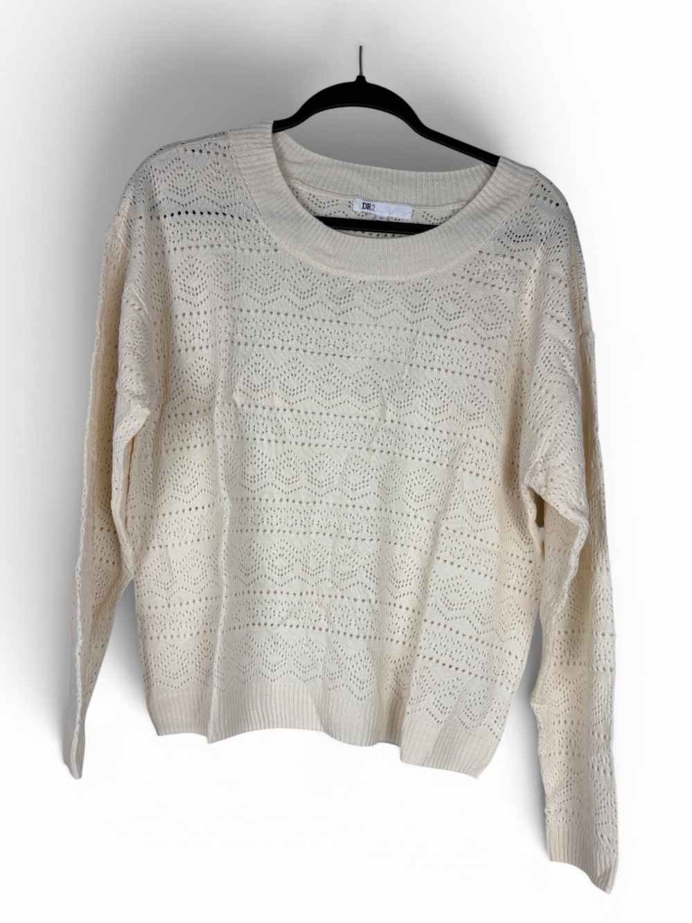 DR2 Cream Open-Knit Crewneck Sweater